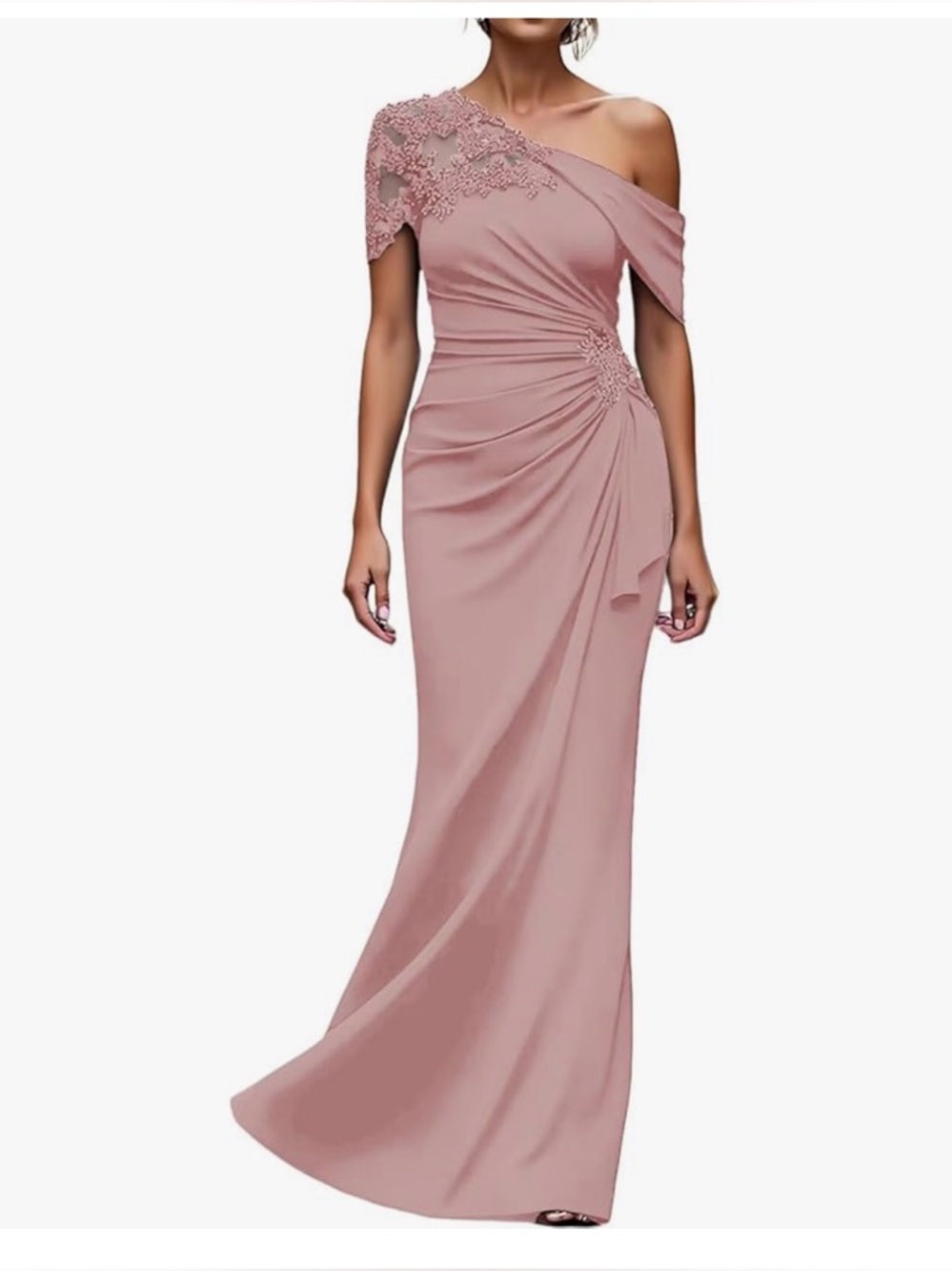 Elegant One-Shoulder Dusty Rose Evening Dress